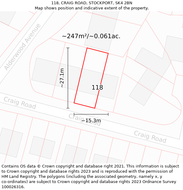 118, CRAIG ROAD, STOCKPORT, SK4 2BN: Plot and title map
