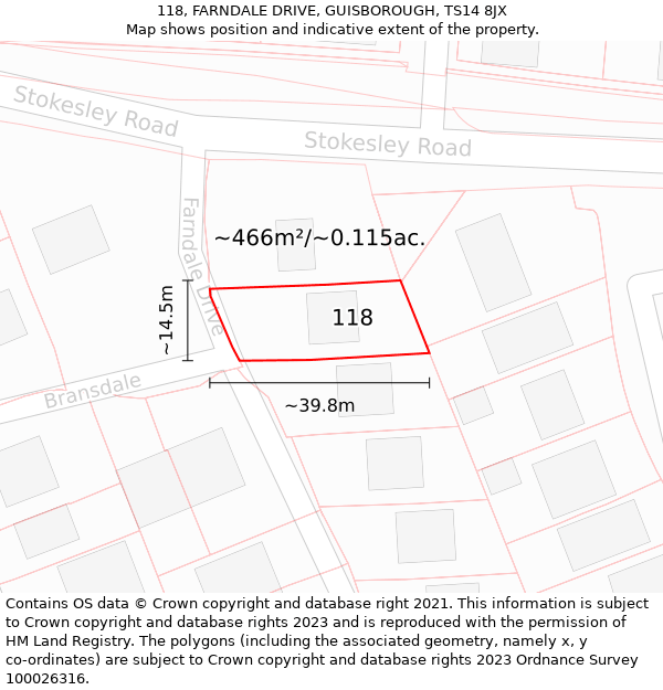 118, FARNDALE DRIVE, GUISBOROUGH, TS14 8JX: Plot and title map