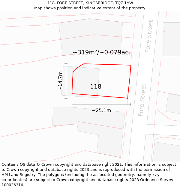 118, FORE STREET, KINGSBRIDGE, TQ7 1AW: Plot and title map