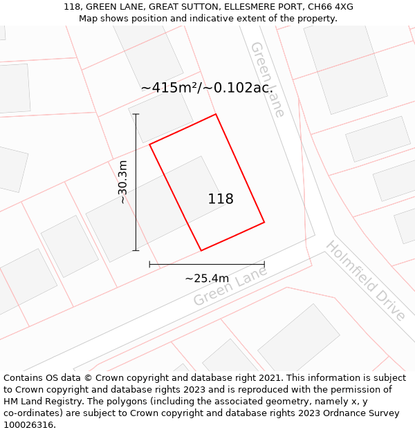 118, GREEN LANE, GREAT SUTTON, ELLESMERE PORT, CH66 4XG: Plot and title map