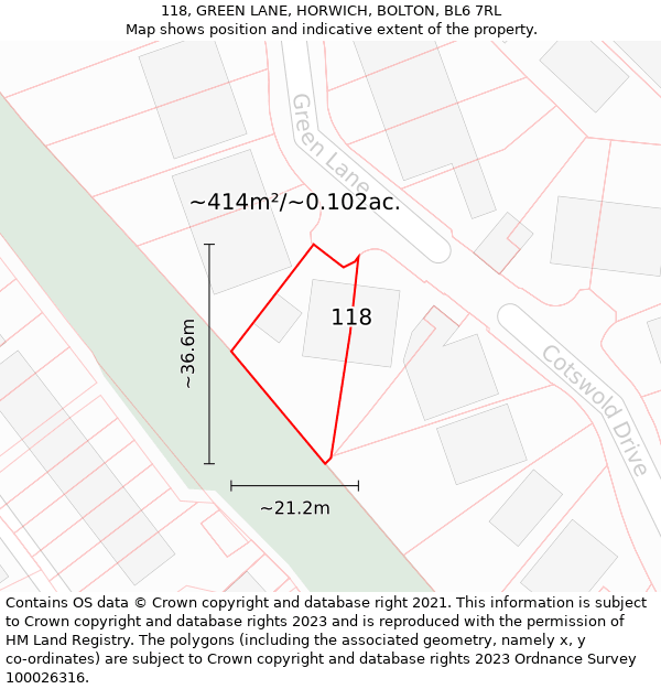 118, GREEN LANE, HORWICH, BOLTON, BL6 7RL: Plot and title map