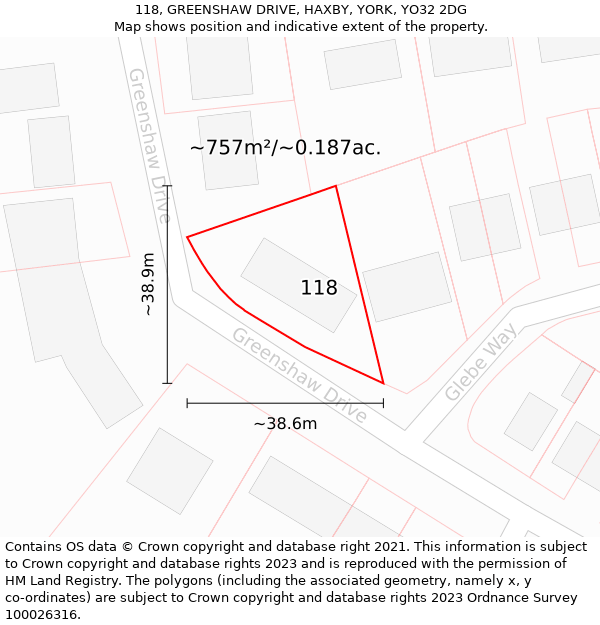 118, GREENSHAW DRIVE, HAXBY, YORK, YO32 2DG: Plot and title map