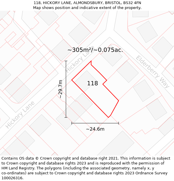 118, HICKORY LANE, ALMONDSBURY, BRISTOL, BS32 4FN: Plot and title map