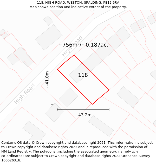 118, HIGH ROAD, WESTON, SPALDING, PE12 6RA: Plot and title map