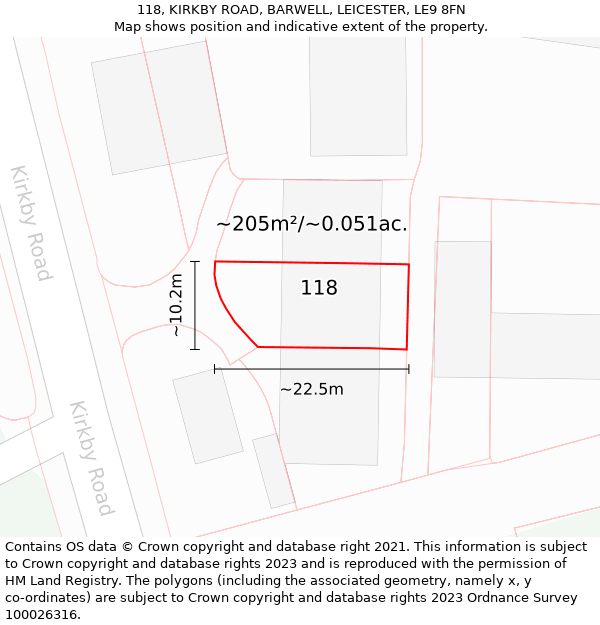 118, KIRKBY ROAD, BARWELL, LEICESTER, LE9 8FN: Plot and title map