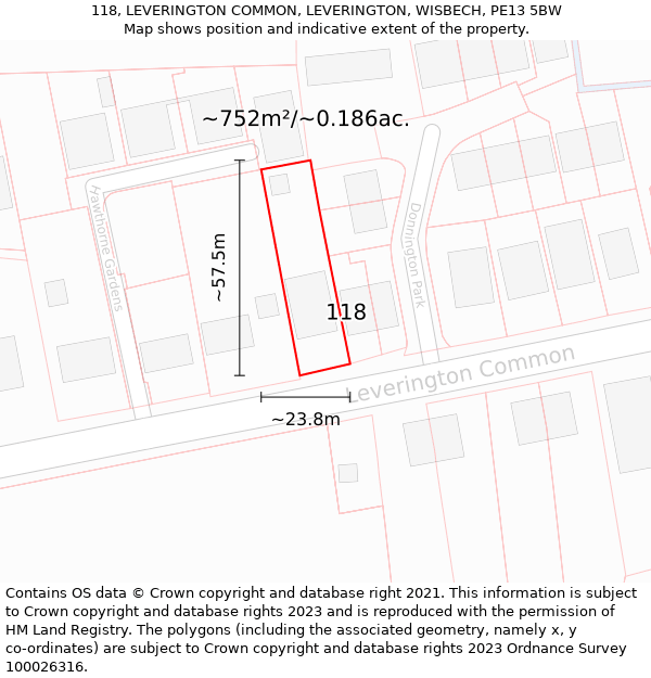 118, LEVERINGTON COMMON, LEVERINGTON, WISBECH, PE13 5BW: Plot and title map