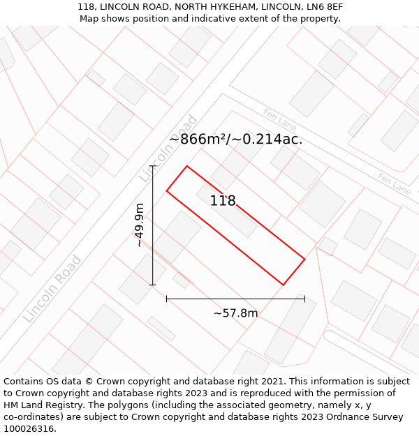 118, LINCOLN ROAD, NORTH HYKEHAM, LINCOLN, LN6 8EF: Plot and title map