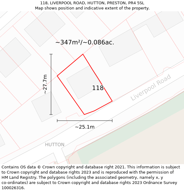 118, LIVERPOOL ROAD, HUTTON, PRESTON, PR4 5SL: Plot and title map