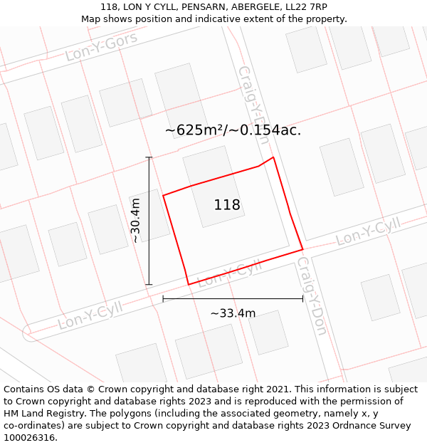 118, LON Y CYLL, PENSARN, ABERGELE, LL22 7RP: Plot and title map