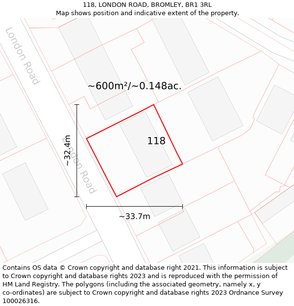 118, LONDON ROAD, BROMLEY, BR1 3RL: Plot and title map
