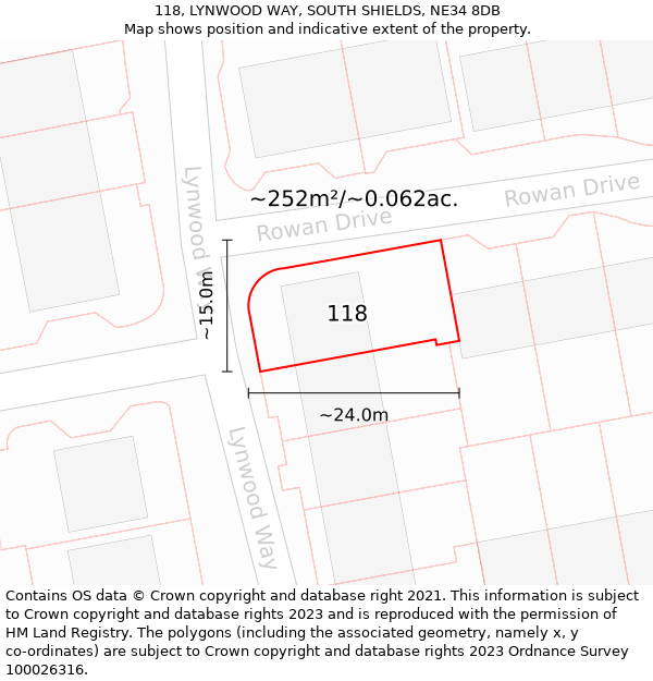 118, LYNWOOD WAY, SOUTH SHIELDS, NE34 8DB: Plot and title map