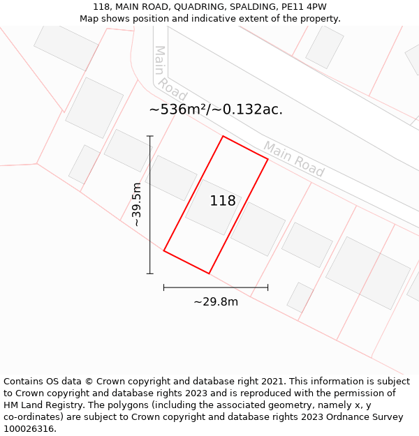 118, MAIN ROAD, QUADRING, SPALDING, PE11 4PW: Plot and title map