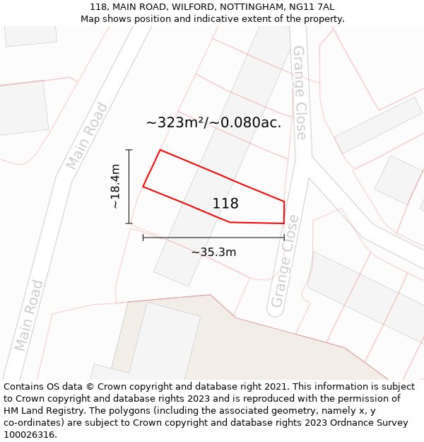 118, MAIN ROAD, WILFORD, NOTTINGHAM, NG11 7AL: Plot and title map