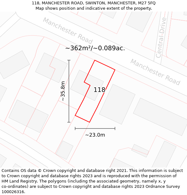 118, MANCHESTER ROAD, SWINTON, MANCHESTER, M27 5FQ: Plot and title map