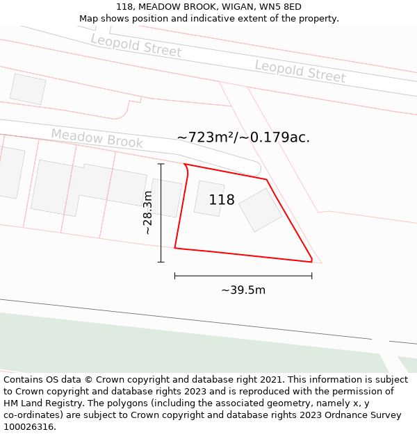 118, MEADOW BROOK, WIGAN, WN5 8ED: Plot and title map