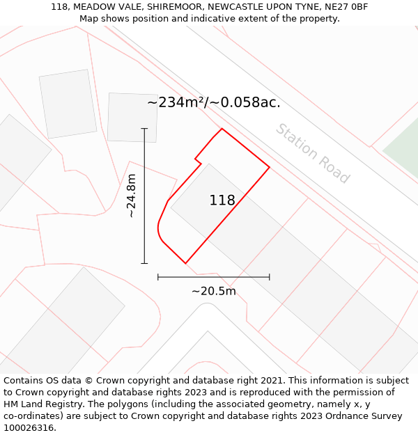 118, MEADOW VALE, SHIREMOOR, NEWCASTLE UPON TYNE, NE27 0BF: Plot and title map