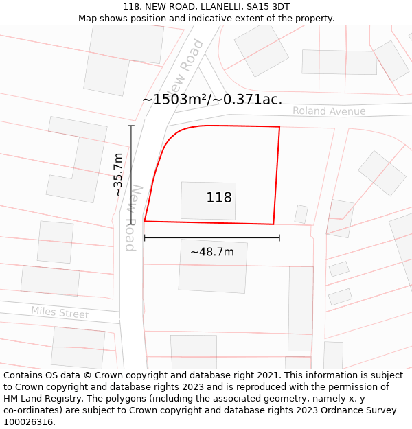 118, NEW ROAD, LLANELLI, SA15 3DT: Plot and title map