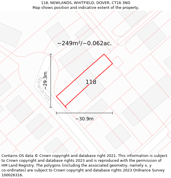 118, NEWLANDS, WHITFIELD, DOVER, CT16 3ND: Plot and title map