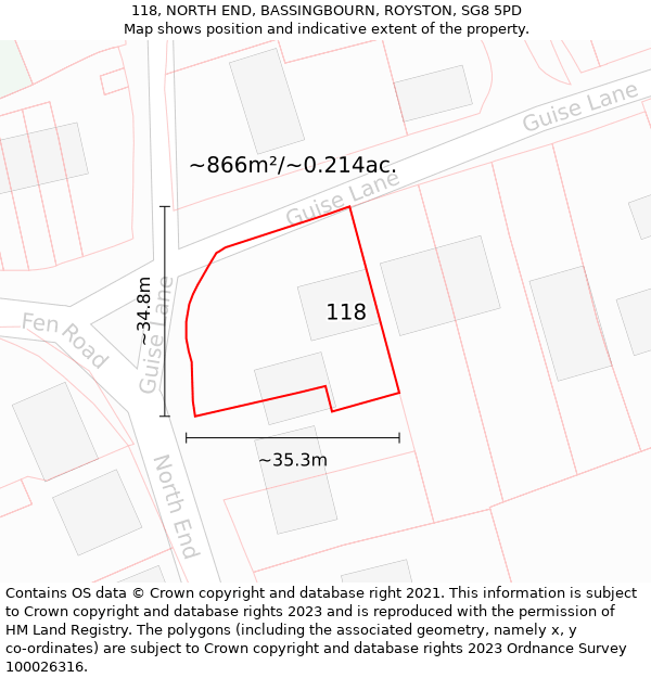 118, NORTH END, BASSINGBOURN, ROYSTON, SG8 5PD: Plot and title map