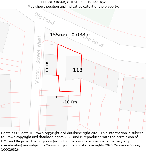 118, OLD ROAD, CHESTERFIELD, S40 3QP: Plot and title map