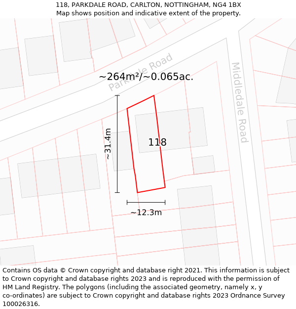 118, PARKDALE ROAD, CARLTON, NOTTINGHAM, NG4 1BX: Plot and title map