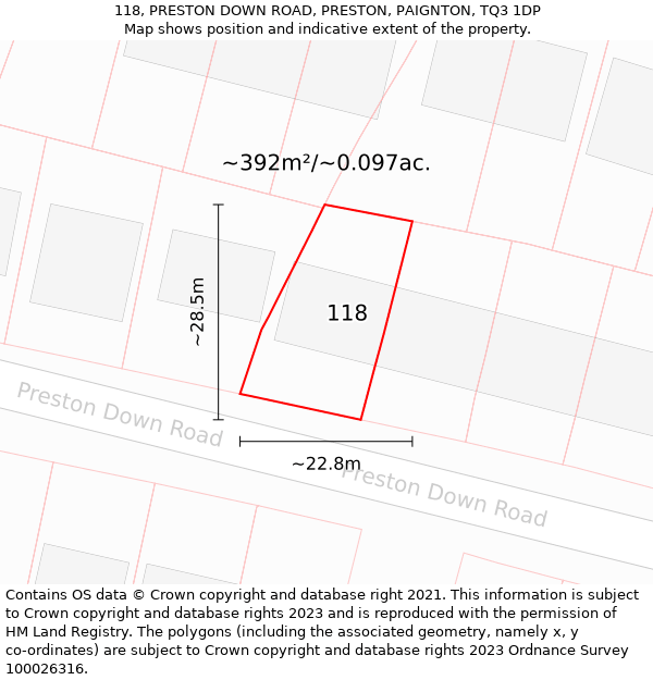 118, PRESTON DOWN ROAD, PRESTON, PAIGNTON, TQ3 1DP: Plot and title map