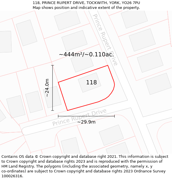 118, PRINCE RUPERT DRIVE, TOCKWITH, YORK, YO26 7PU: Plot and title map