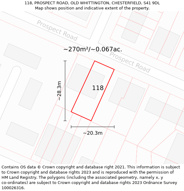 118, PROSPECT ROAD, OLD WHITTINGTON, CHESTERFIELD, S41 9DL: Plot and title map