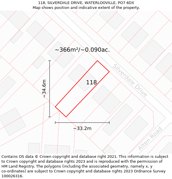 118, SILVERDALE DRIVE, WATERLOOVILLE, PO7 6DX: Plot and title map