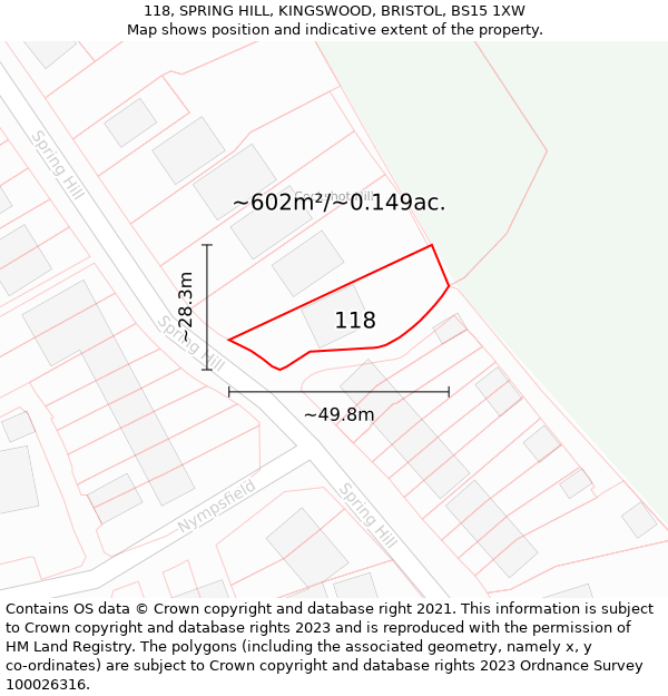 118, SPRING HILL, KINGSWOOD, BRISTOL, BS15 1XW: Plot and title map