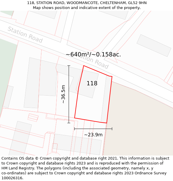 118, STATION ROAD, WOODMANCOTE, CHELTENHAM, GL52 9HN: Plot and title map