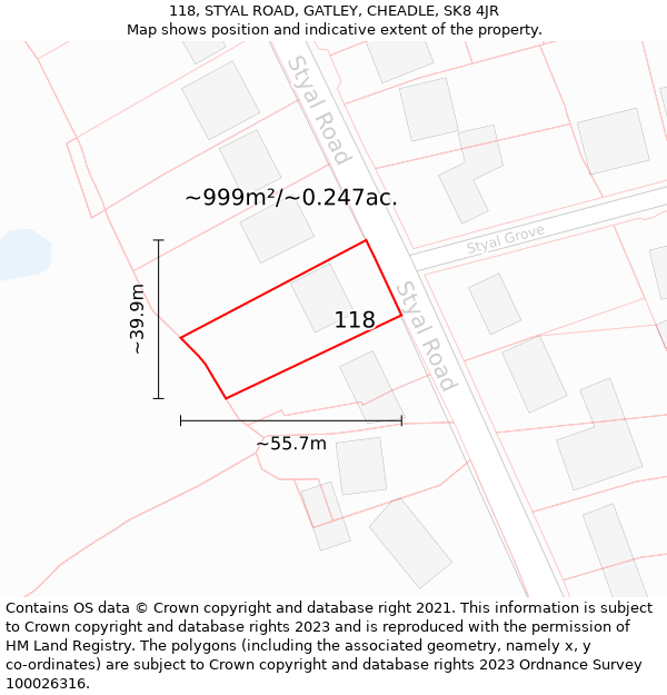 118, STYAL ROAD, GATLEY, CHEADLE, SK8 4JR: Plot and title map