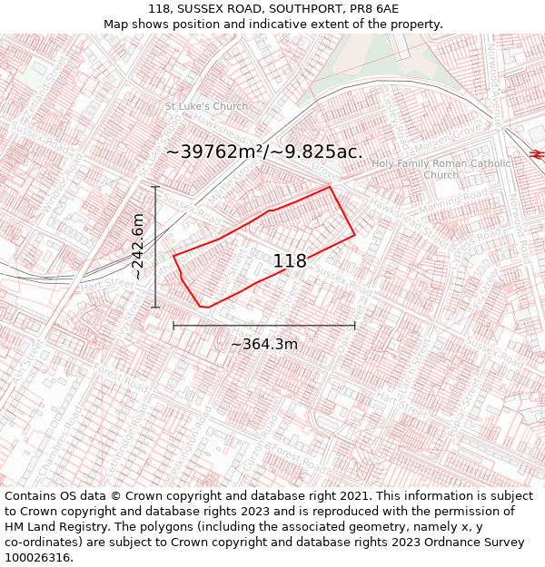 118, SUSSEX ROAD, SOUTHPORT, PR8 6AE: Plot and title map