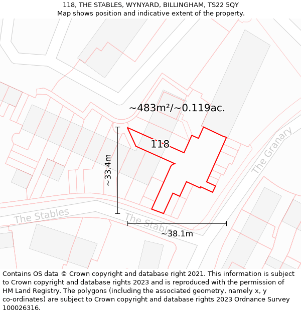 118, THE STABLES, WYNYARD, BILLINGHAM, TS22 5QY: Plot and title map