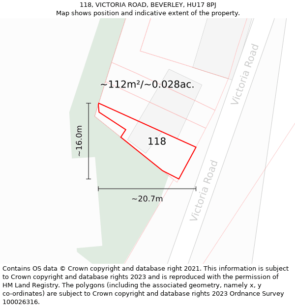 118, VICTORIA ROAD, BEVERLEY, HU17 8PJ: Plot and title map