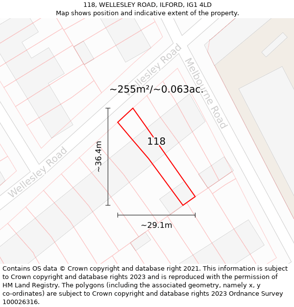 118, WELLESLEY ROAD, ILFORD, IG1 4LD: Plot and title map