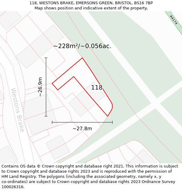 118, WESTONS BRAKE, EMERSONS GREEN, BRISTOL, BS16 7BP: Plot and title map