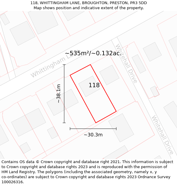 118, WHITTINGHAM LANE, BROUGHTON, PRESTON, PR3 5DD: Plot and title map