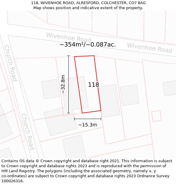 118, WIVENHOE ROAD, ALRESFORD, COLCHESTER, CO7 8AG: Plot and title map