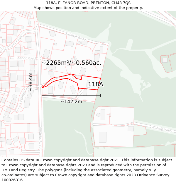 118A, ELEANOR ROAD, PRENTON, CH43 7QS: Plot and title map
