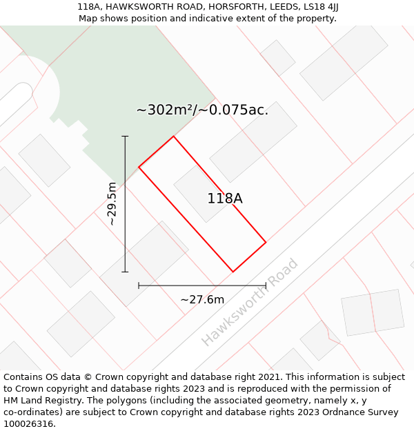 118A, HAWKSWORTH ROAD, HORSFORTH, LEEDS, LS18 4JJ: Plot and title map