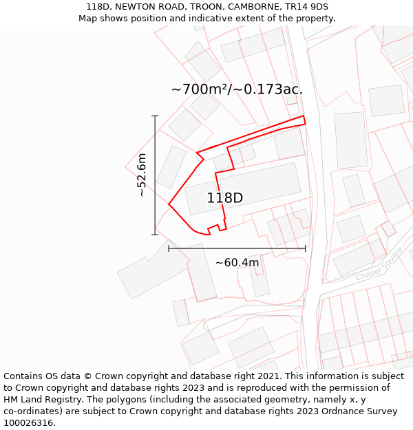 118D, NEWTON ROAD, TROON, CAMBORNE, TR14 9DS: Plot and title map