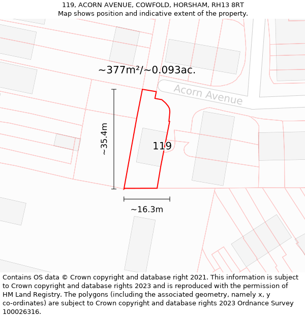 119, ACORN AVENUE, COWFOLD, HORSHAM, RH13 8RT: Plot and title map