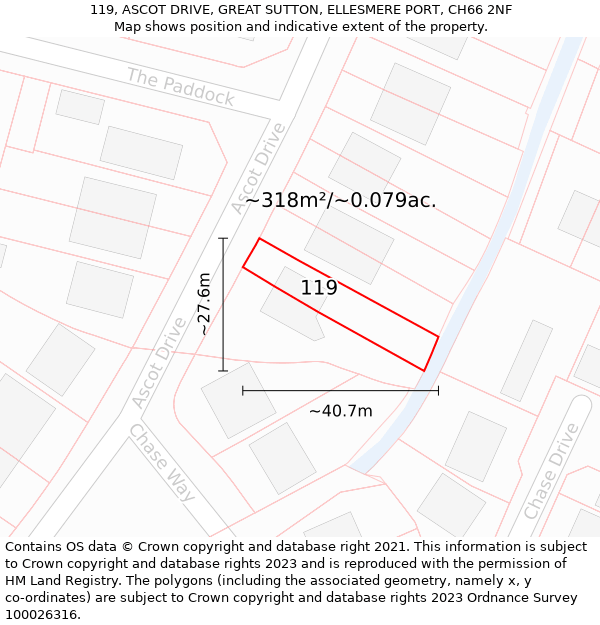 119, ASCOT DRIVE, GREAT SUTTON, ELLESMERE PORT, CH66 2NF: Plot and title map