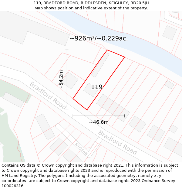 119, BRADFORD ROAD, RIDDLESDEN, KEIGHLEY, BD20 5JH: Plot and title map