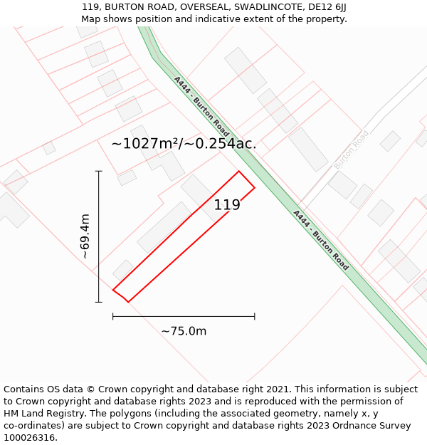 119, BURTON ROAD, OVERSEAL, SWADLINCOTE, DE12 6JJ: Plot and title map