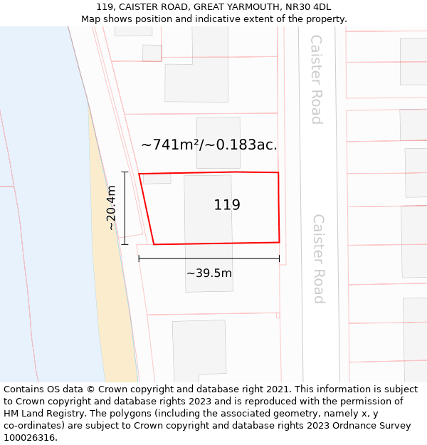 119, CAISTER ROAD, GREAT YARMOUTH, NR30 4DL: Plot and title map