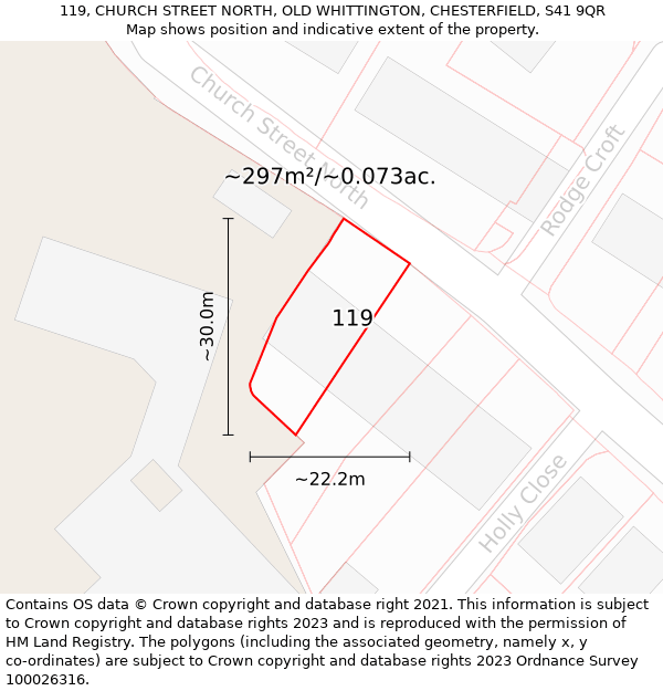 119, CHURCH STREET NORTH, OLD WHITTINGTON, CHESTERFIELD, S41 9QR: Plot and title map