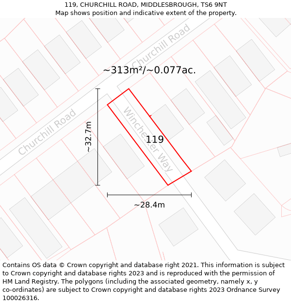 119, CHURCHILL ROAD, MIDDLESBROUGH, TS6 9NT: Plot and title map