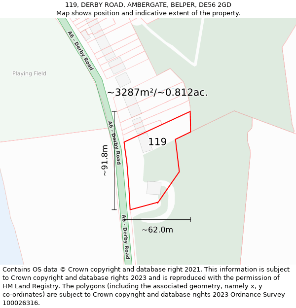 119, DERBY ROAD, AMBERGATE, BELPER, DE56 2GD: Plot and title map